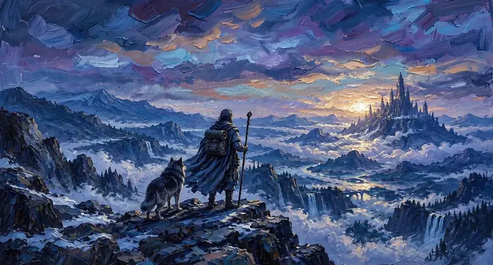 Paisagem azul em estilo pictórico usada para gerar vídeo a partir de texto