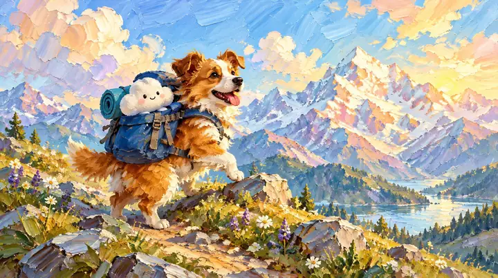 Paisagem montanhosa em tons pastel sob um céu claro
