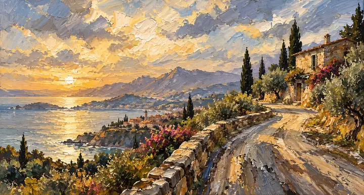 Paisagem acolhedora em pintura a óleo texturizada