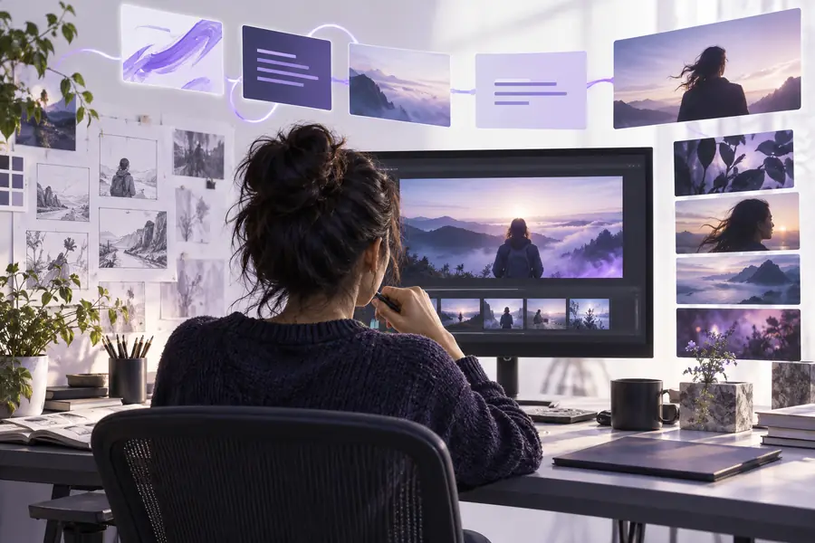 Painterly preview illustrating a text-led video concept